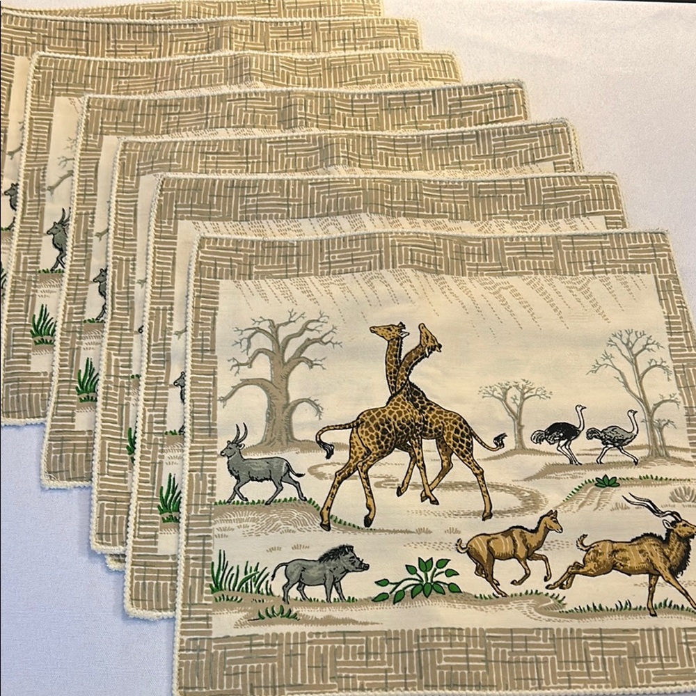 African Animal Print Cloth Napkins or Placemats Set of 6 NWOT
